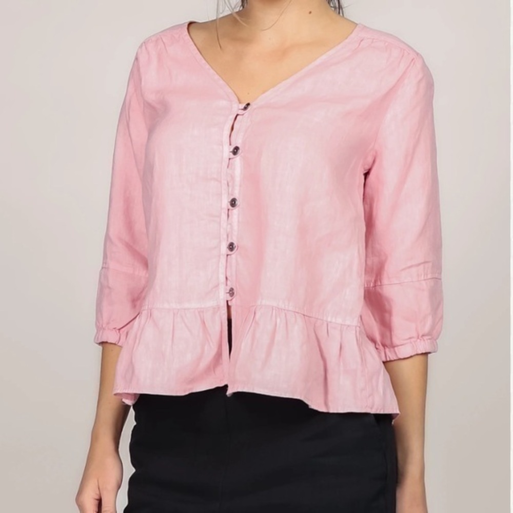 m Rena linen peplum top blush pink medium